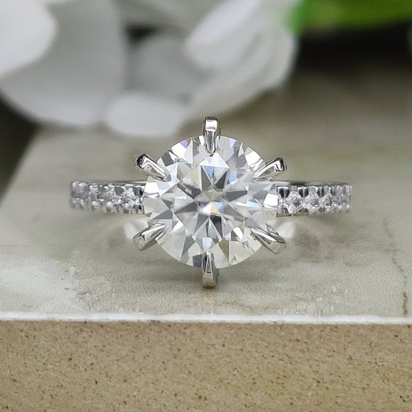 3Ct Moissanite Ring 6 Prong Solitaire Ring - Picture 1 of 4